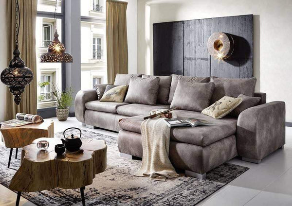 Colțar extensibil cu ladă de depozitare Maxine Silver 330x178 cm | Dumonde Furniture & Deco Concept.