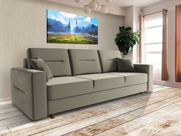 Canapea extensibilă cu ladă de depozitare Bergen Creme Vibration 220x100 cm | Dumonde Furniture & Deco Concept.