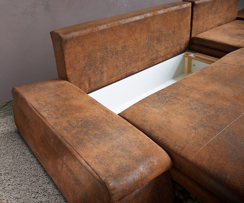 Colțar extensibil cu ladă de depozitare Rene Brown Antik 260x175 cm | Dumonde Furniture & Deco Concept.