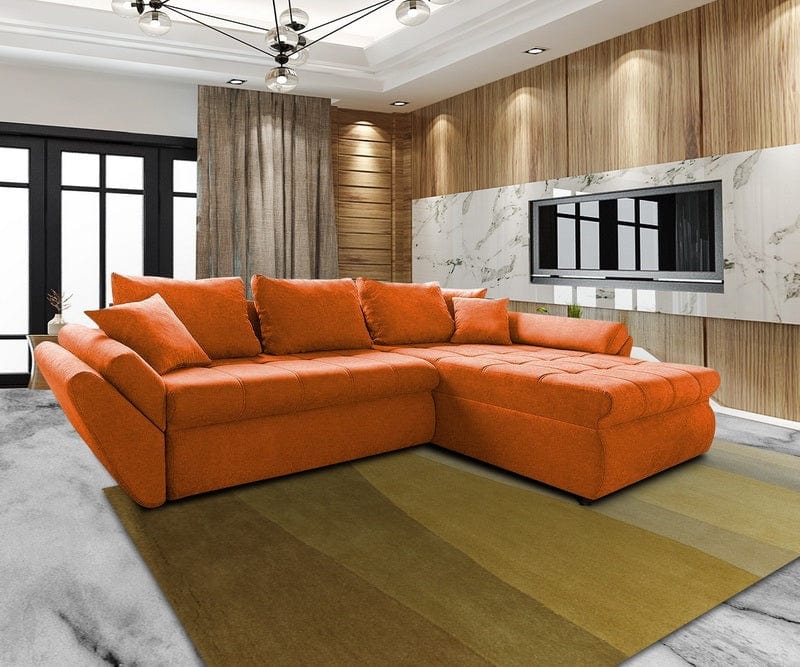 Colțar extensibil cu ladă de depozitare Loana Orange II 275x185 cm | Dumonde Furniture & Deco Concept.