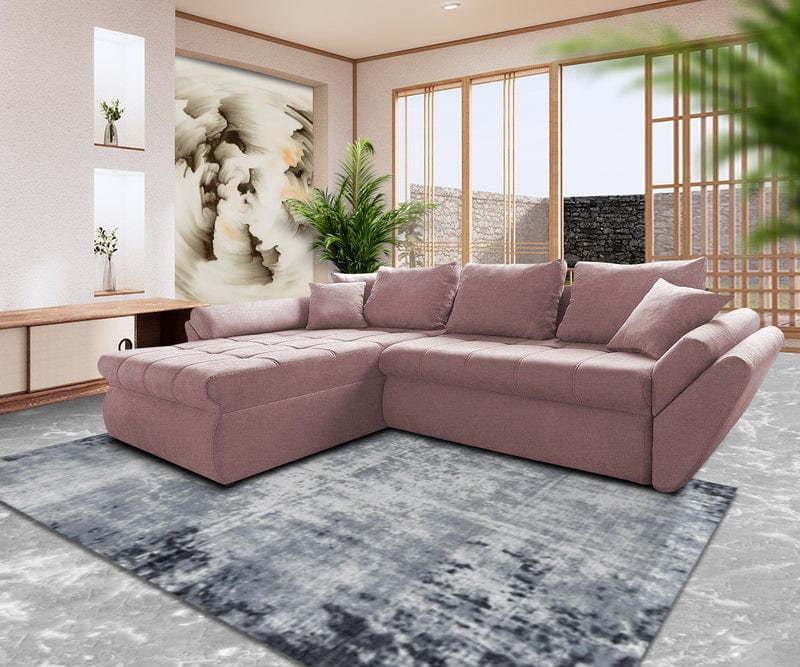 Colțar extensibil cu ladă de depozitare Loana Pink 275x185 cm | Dumonde Furniture & Deco Concept.