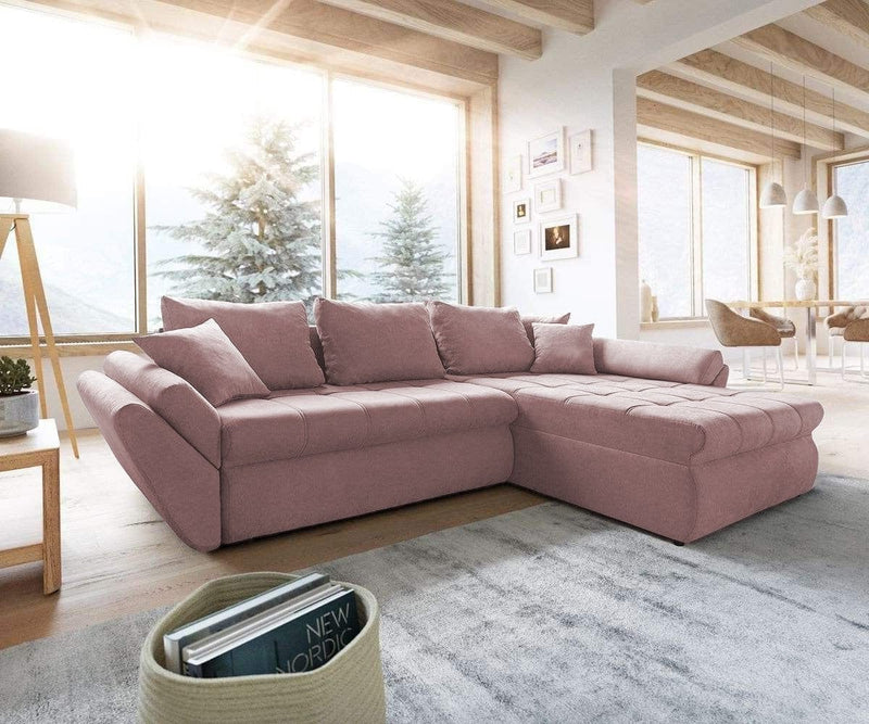 Colțar extensibil cu ladă de depozitare Loana Pink II 275x185 cm | Dumonde Furniture & Deco Concept.