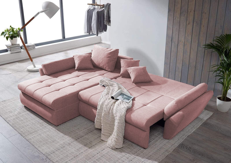 Colțar extensibil cu ladă de depozitare Loana Pink 275x185 cm | Dumonde Furniture & Deco Concept.