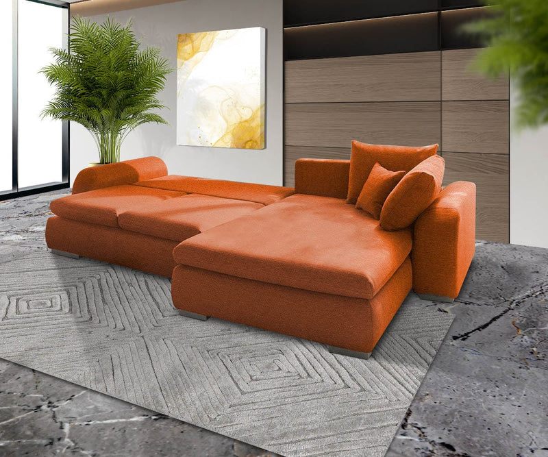 Colțar extensibil cu ladă de depozitare Maxine Orange 330x178 cm | Dumonde Furniture & Deco Concept.