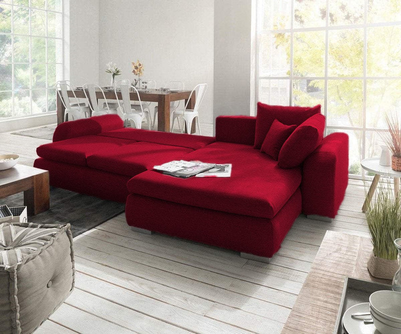 Colțar extensibil cu ladă de depozitare Maxine Red 330x178 cm | Dumonde Furniture & Deco Concept.