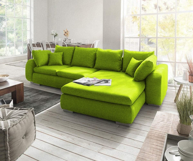 Colțar extensibil cu ladă de depozitare Maxine Lime 330x178 cm | Dumonde Furniture & Deco Concept.