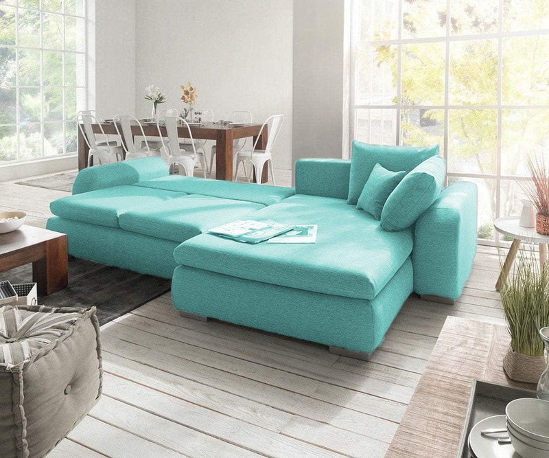 Colțar extensibil cu ladă de depozitare Maxine Green Mint 330x178 cm | Dumonde Furniture & Deco Concept.