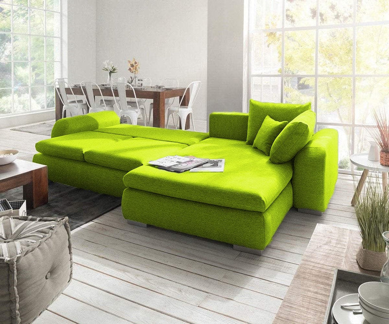 Colțar extensibil cu ladă de depozitare Maxine Lime 330x178 cm | Dumonde Furniture & Deco Concept.